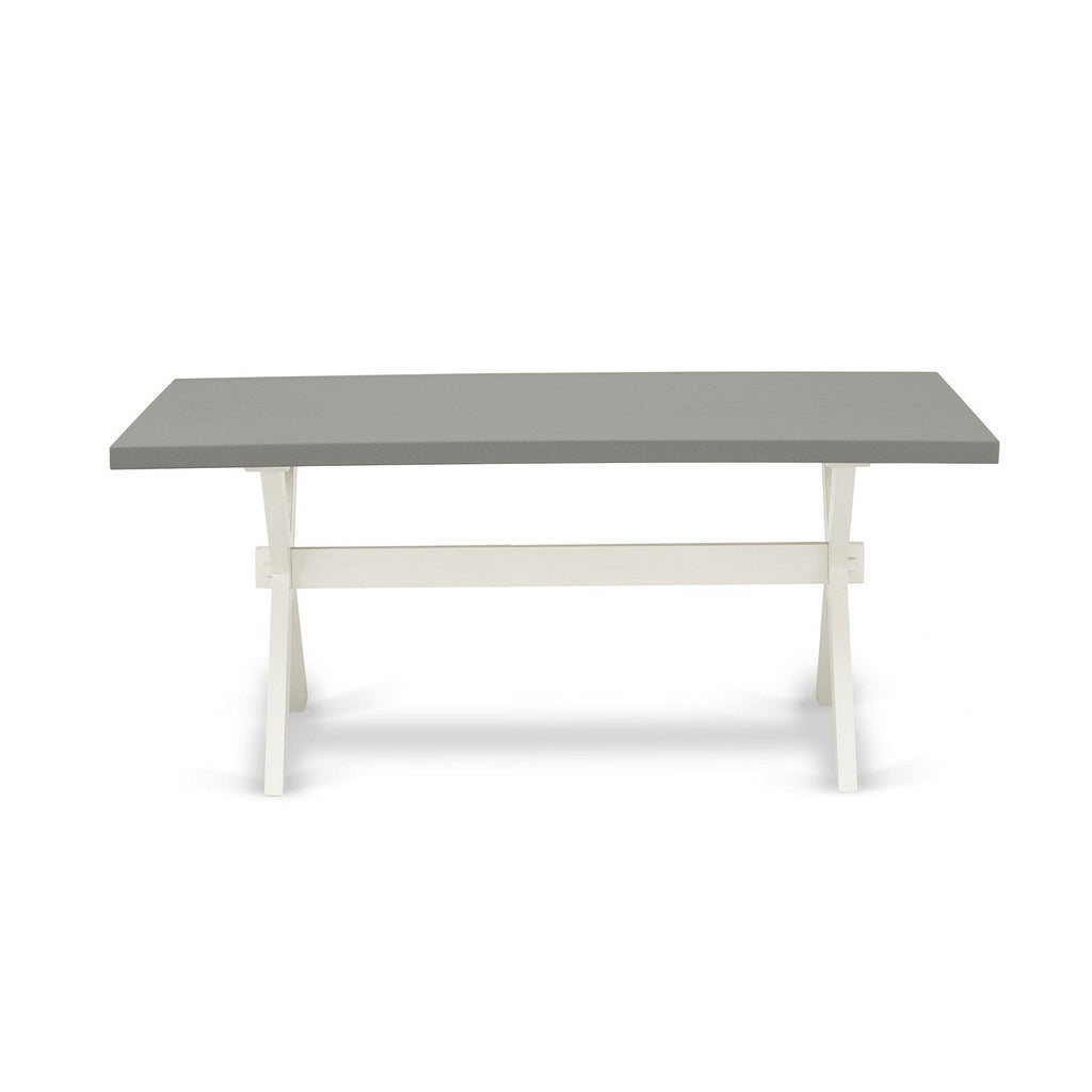 East West Furniture X097SI215-9 9 Piece Kitchen Table & Chairs Set Includes a Rectangle Dining Room Table with X-Legs and 8 Baby Blue Linen Fabric Parsons Chairs
