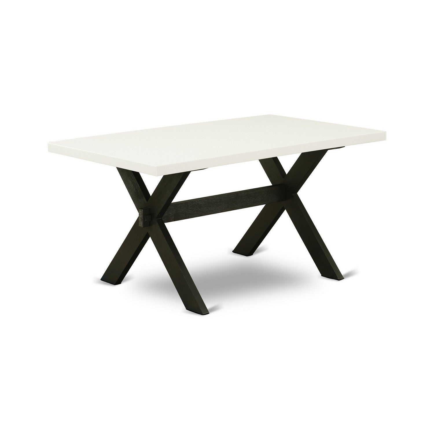 East West Furniture X626FO624-5 5 Piece Dining Table Set Includes 4 Black Linen Fabric Padded Chair with Button Tufted and linen white Dining Room Table - Wire Brush Black Finish