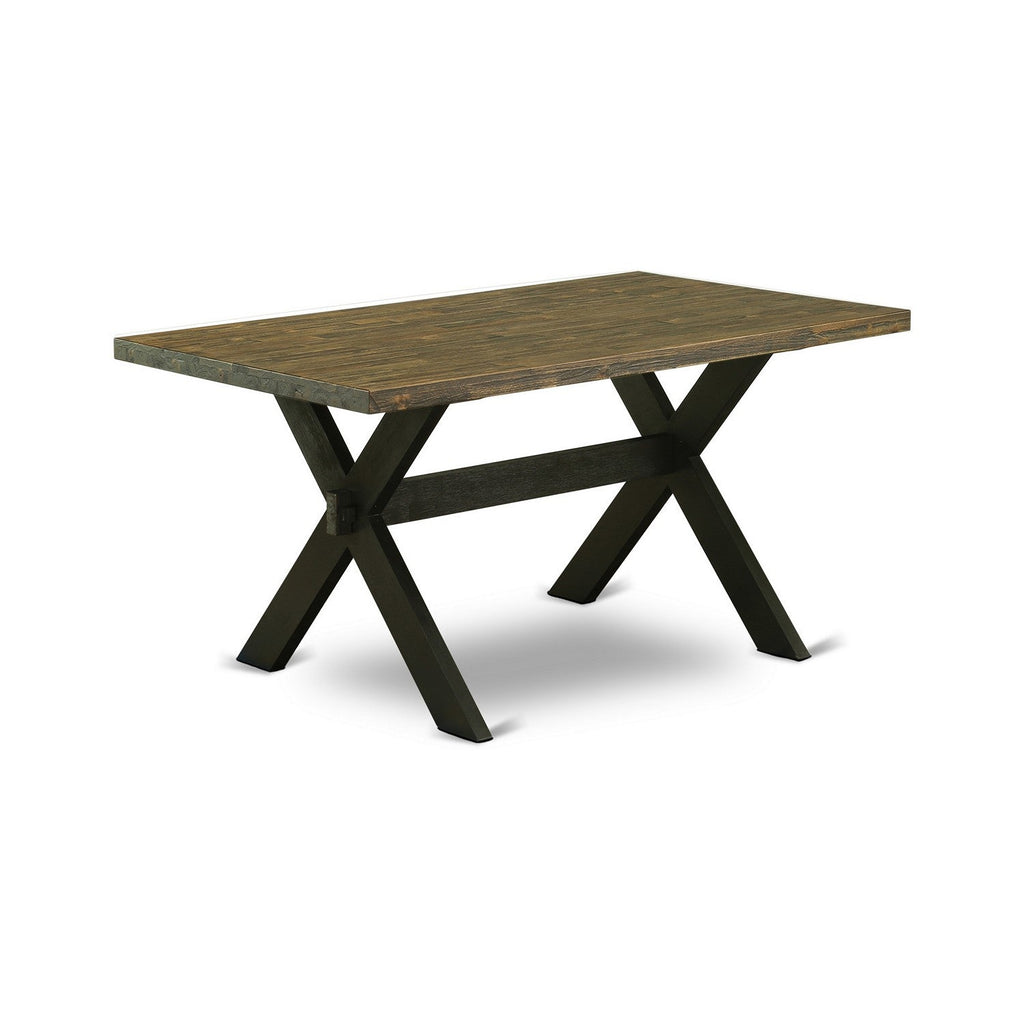 East West Furniture X676FO624-7 7 Piece Dining Table Set Consist of a Rectangle Dining Room Table with X-Legs and 6 Black Linen Fabric Upholstered Parson Chairs