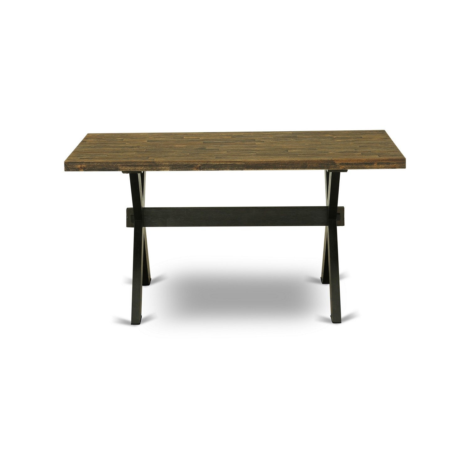 East West Furniture X676EL635-5 5-Piece Kitchen Dining Table SetIncluded 4 Parson Dining chairs Upholstered Seat and High Button Tufted Chair Back and Rectangular Kitchen Dining Table with Distressed Jacobean Mid Century Dining Table top (Black Finish)
