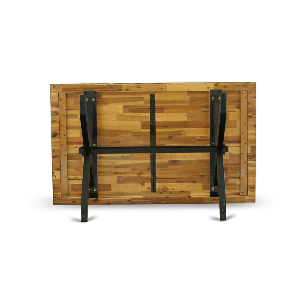 Juego de mesa de cocina de 5 piezas East West Furniture X676AB624-5 para 4 personas. Incluye una mesa de comedor rectangular con patas en forma de X y 4 sillas tapizadas en tela de lino de color negro.
