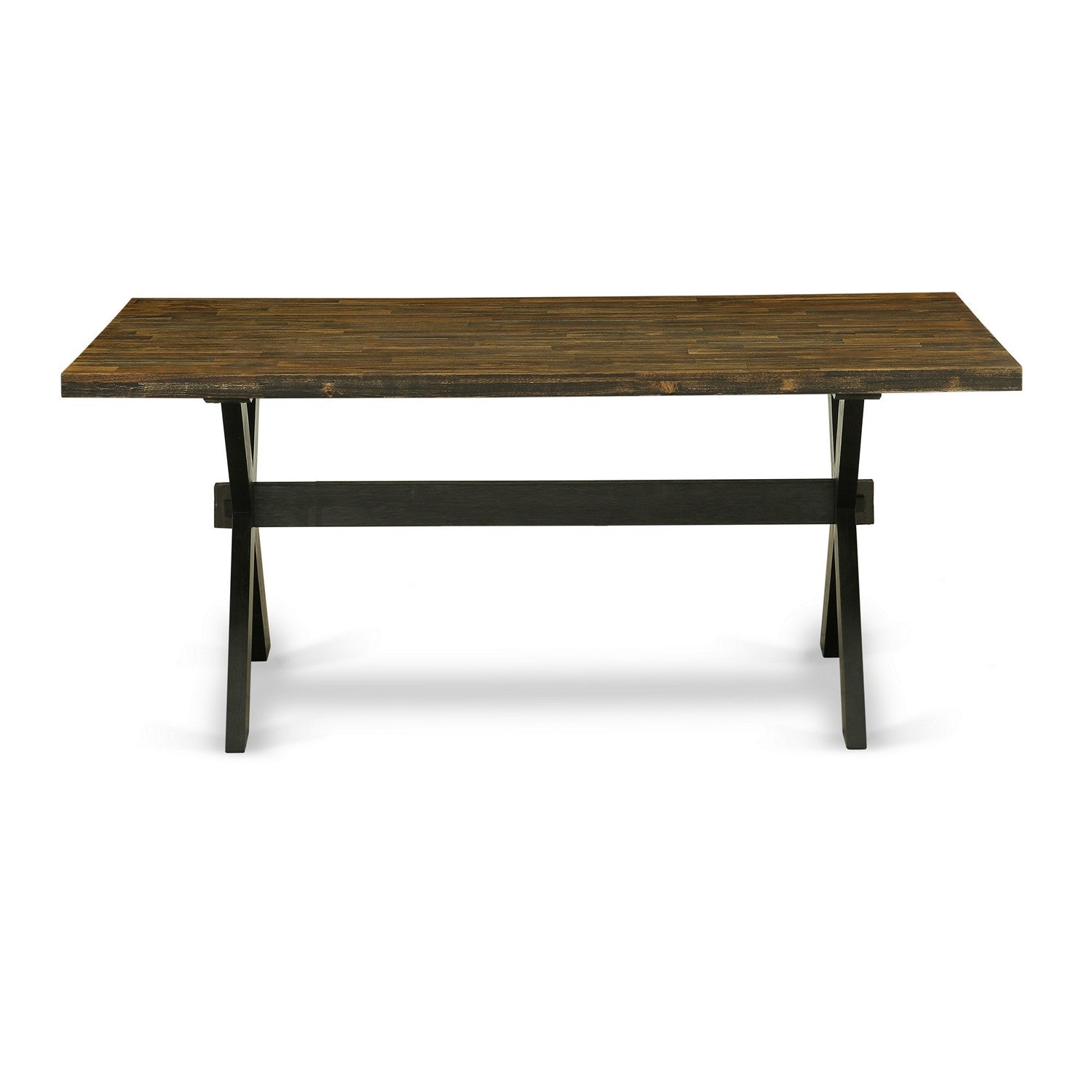 East West Furniture X677MZ606-9 9 Piece Dinette Set - A Distressed Jacobean Top Mid Century Dining Table with Trestle Base and 8 Shitake Linen Fabric Dining Room Chairs - Wire Brushed Black Finish