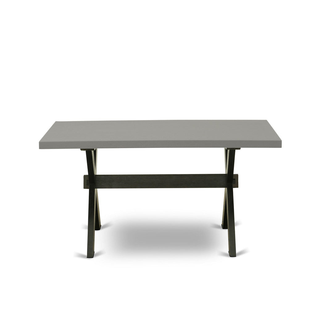 East West Furniture X696CE121-7 7 Piece Dinette Set Consist of a Rectangle Dining Room Table with X-Legs and 6 Mineral Blue Linen Fabric Upholstered Chairs