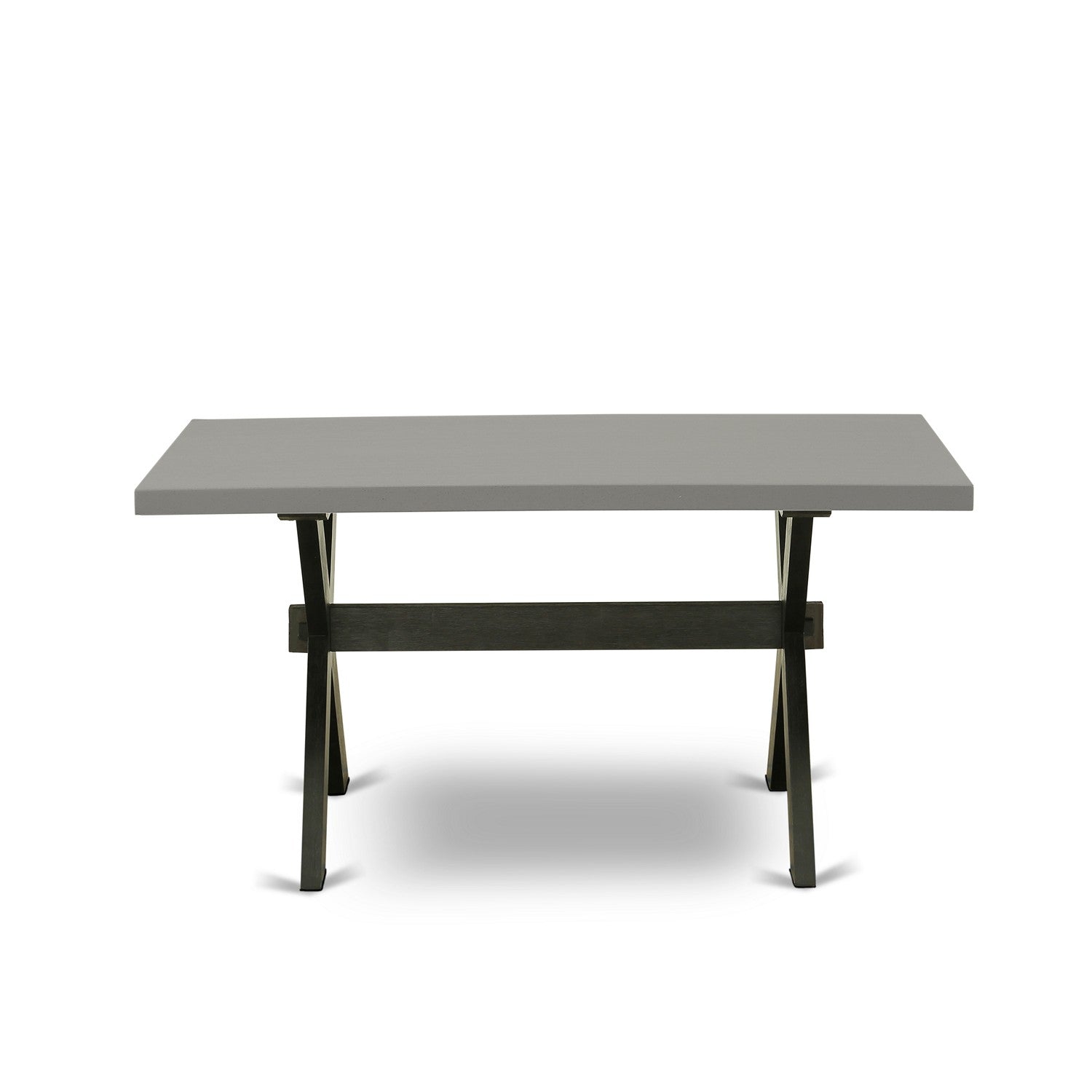 East West Furniture X696FL624-7 7-Piece dining room set a beautiful Cement Color dinette table top and 6 Fantastic parson chairs with Nail heads and High Stylish Chair Back, Wire Brushed Black Finish