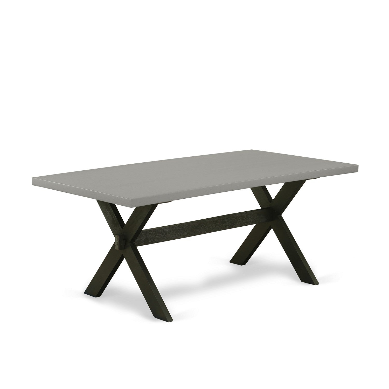 East West Furniture X697FO624-7 7 Piece Dining Table Set - 6 Black Linen Fabric Kitchen Chairs Button Tufted with Nail heads and Cement Wood Table - Wire Brush Black Finish