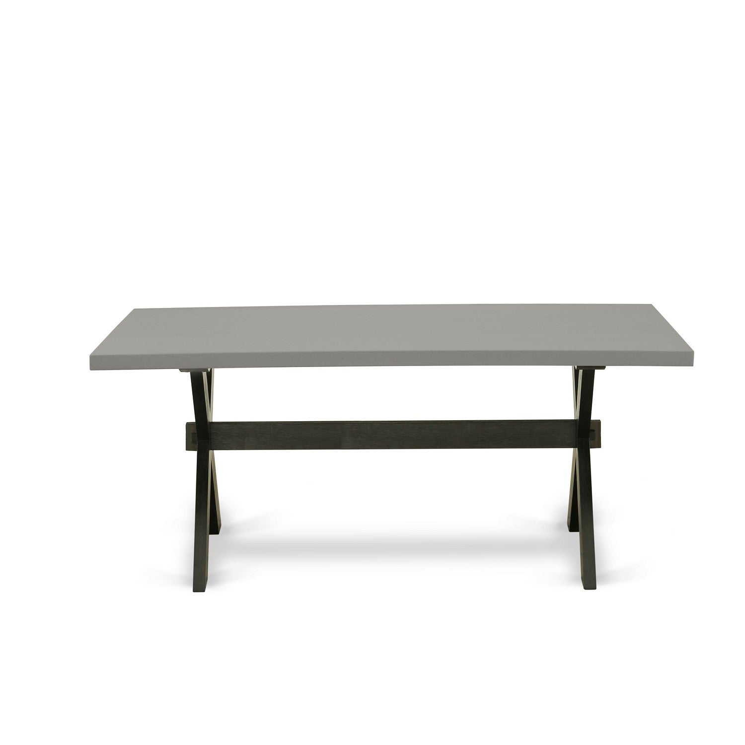 Juego de mesa de comedor de 6 piezas East West Furniture X697LA147-6. Contiene una mesa de comedor rectangular y 4 sillas Parson de tela de lino color sable claro con un banco.