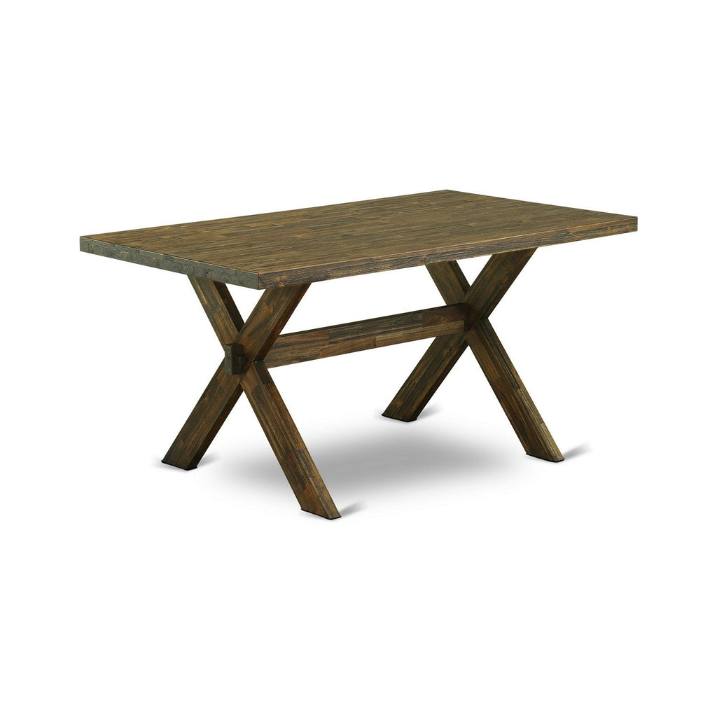 El juego de mesa de comedor de 5 piezas East West Furniture X776FO749-5 incluye una mesa de cocina rectangular con patas en forma de X y 4 sillas de comedor Parson de cuero sintético negro.