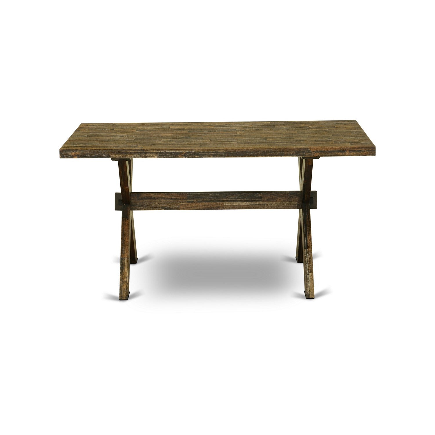 East West Furniture X776GA740-6 6-Piece dining table set-Dahlia Linen Fabric Seat and Button Tufted Chair Back Kitchen chairs, A Rectangular Bench and Rectangular top Kitchen Table with Wooden Legs - Distressed Jacobean and Distressed Jacobean Finish