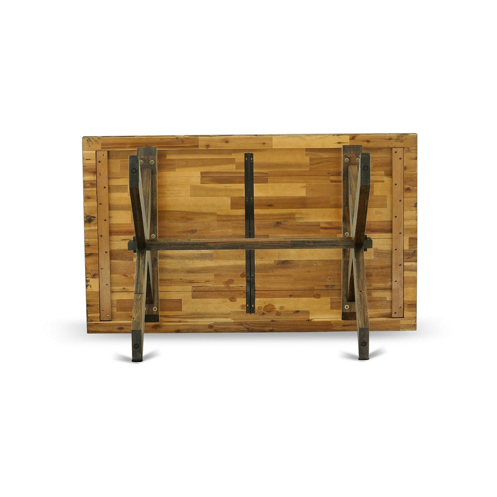 El juego de mesa de comedor de 5 piezas East West Furniture X776FO749-5 incluye una mesa de cocina rectangular con patas en forma de X y 4 sillas de comedor Parson de cuero sintético negro.