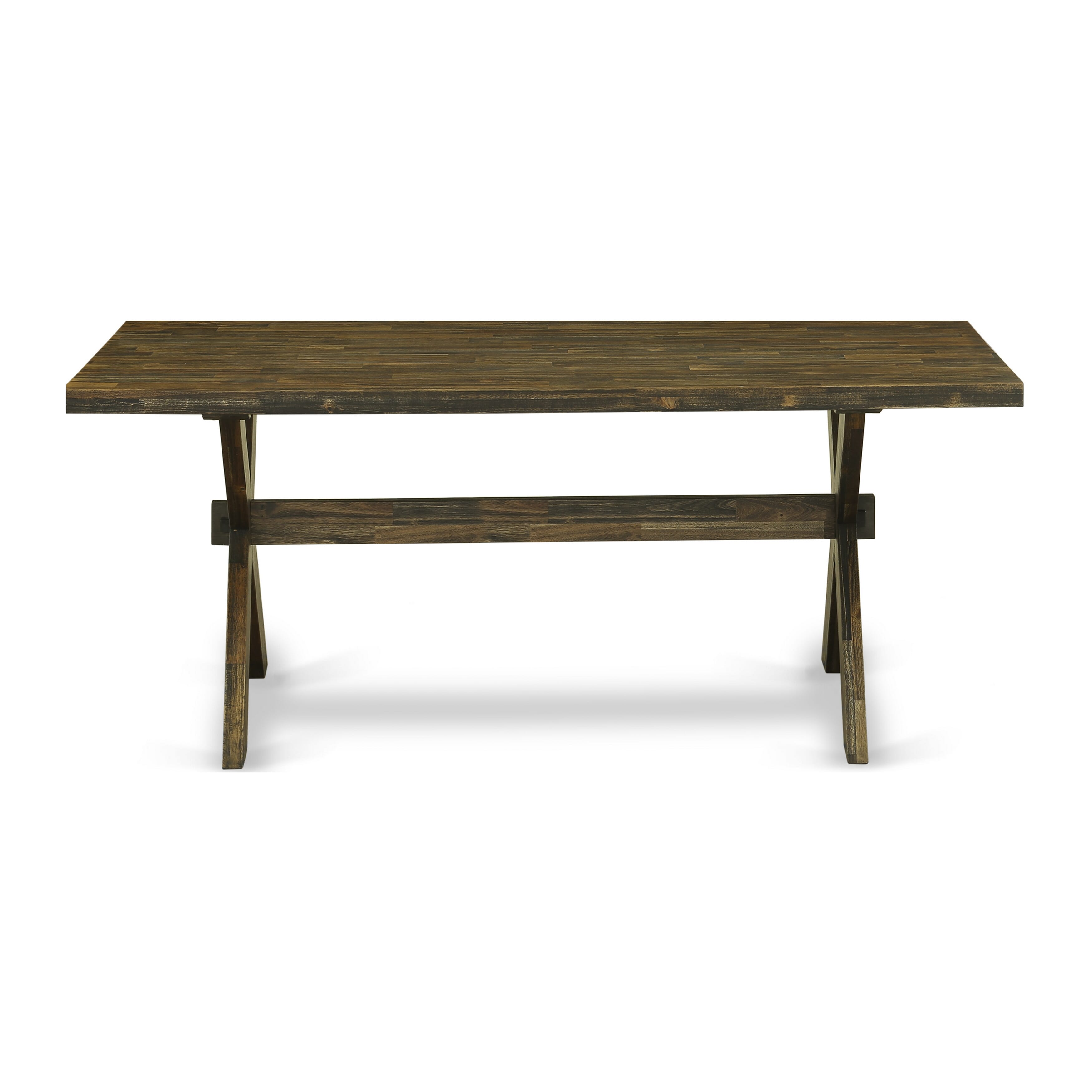 East West Furniture X777MZN32-6 6-Pc Mid Century Dining Set Consists of a Wood Table and a Dinner Bench with 4 Light Beige Linen Fabric Padded Chairs with Stylish Back - Distressed Jacobean Finish