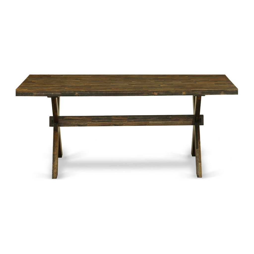 East West Furniture X777VE703-6 6 Piece Dining Set Contains a Rectangle Dining Room Table with X-Legs and 4 Brown Linen Fabric Parson Chairs with a Bench