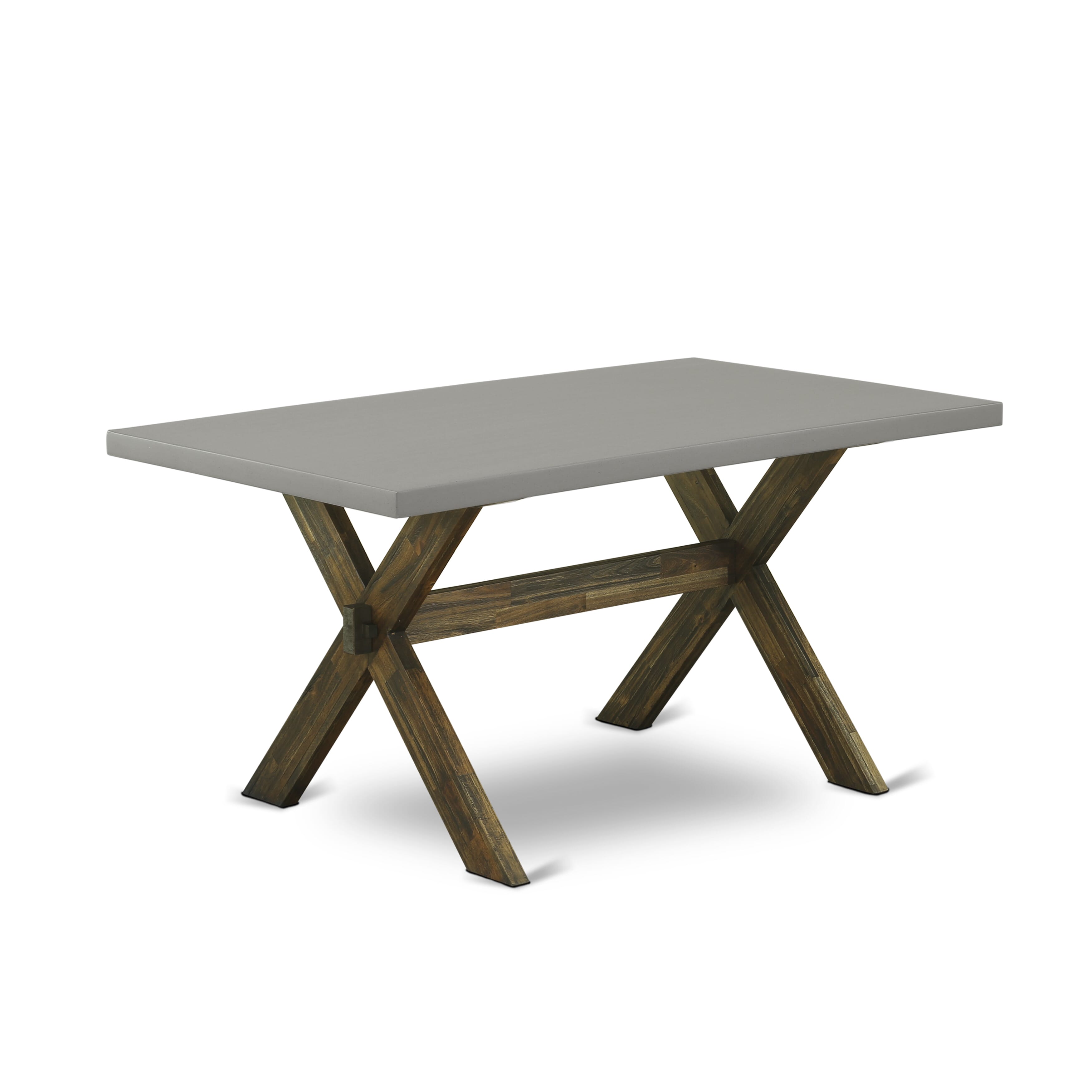 East West Furniture X796MZN32-7 7-Piece Dining Set Includes a Wooden Kitchen Table and 6 Light Beige Linen Fabric Dining Room Chairs with Stylish Back - Distressed Jacobean Finish