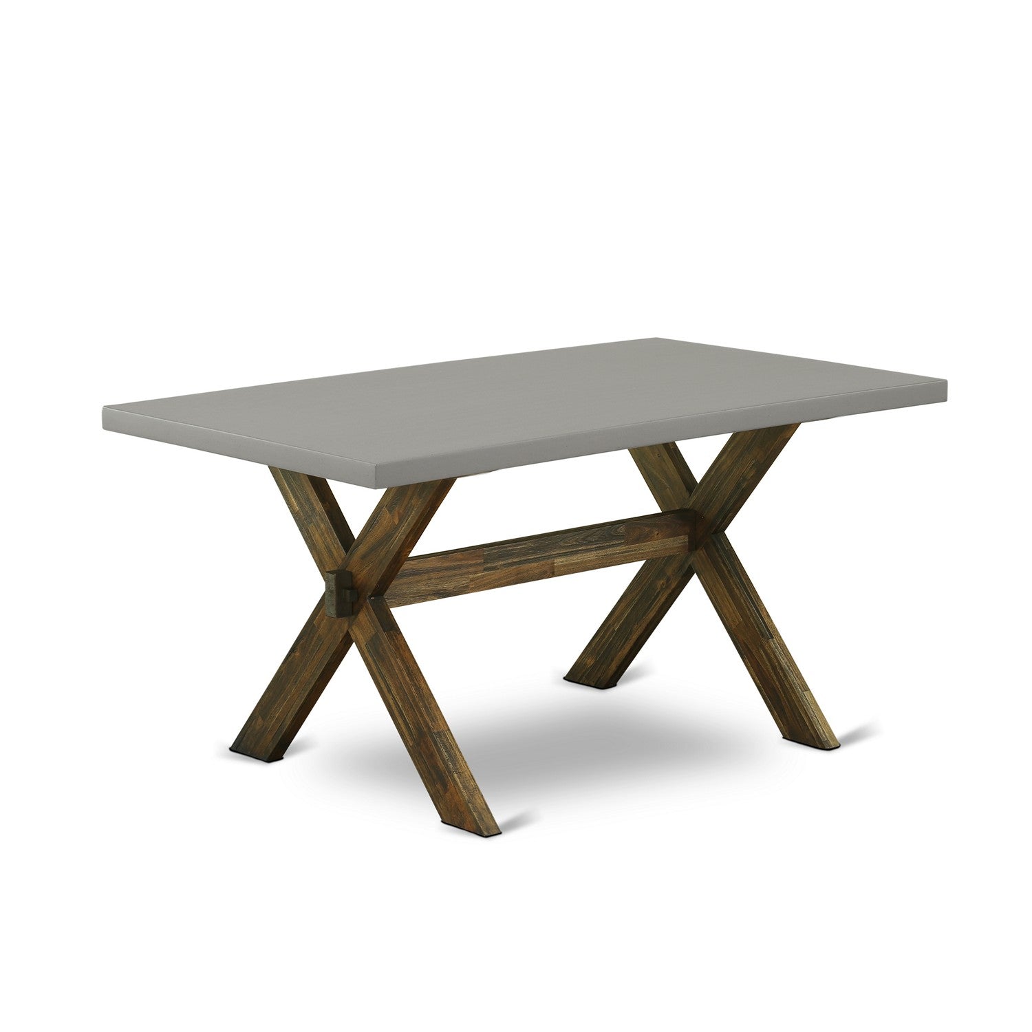 East West Furniture X796MZ716-7 7 Piece Contemporary Modern Dining Set - A Cement Top Dinner Table with Trestle Base and 6 Dark Khaki Linen Fabric Dining Room Chairs - Distressed Jacobean Finish