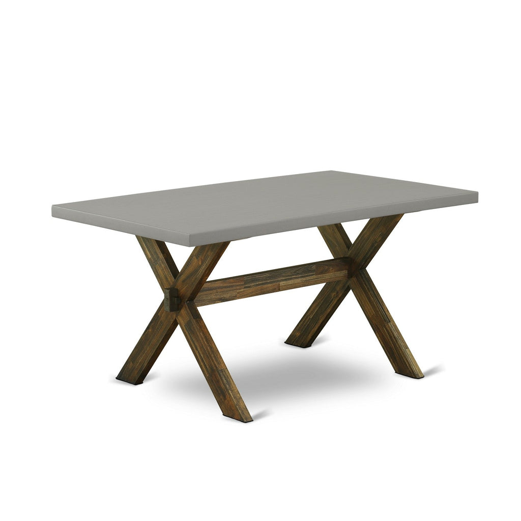 Juego de comedor de 7 piezas East West Furniture X796FO749-7 compuesto por una mesa de comedor rectangular con patas en forma de X y 6 sillas tapizadas en piel sintética negra.
