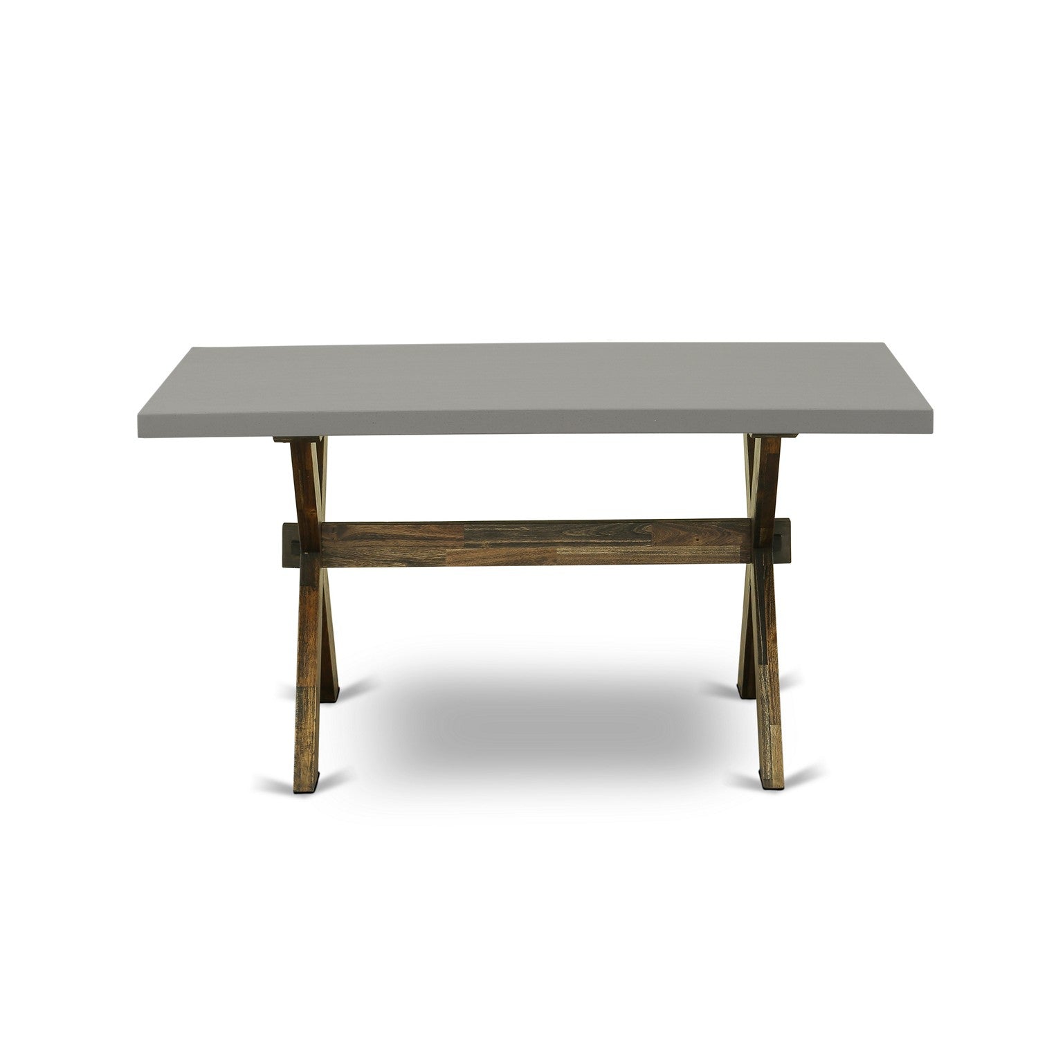 East West Furniture X2-796 3 Piece Small Dining Table Set - 1 Dining Room Table and 2 Benches - Stable and Sturdy Construction - Cement Table top and Distressed Jacobean base Finish