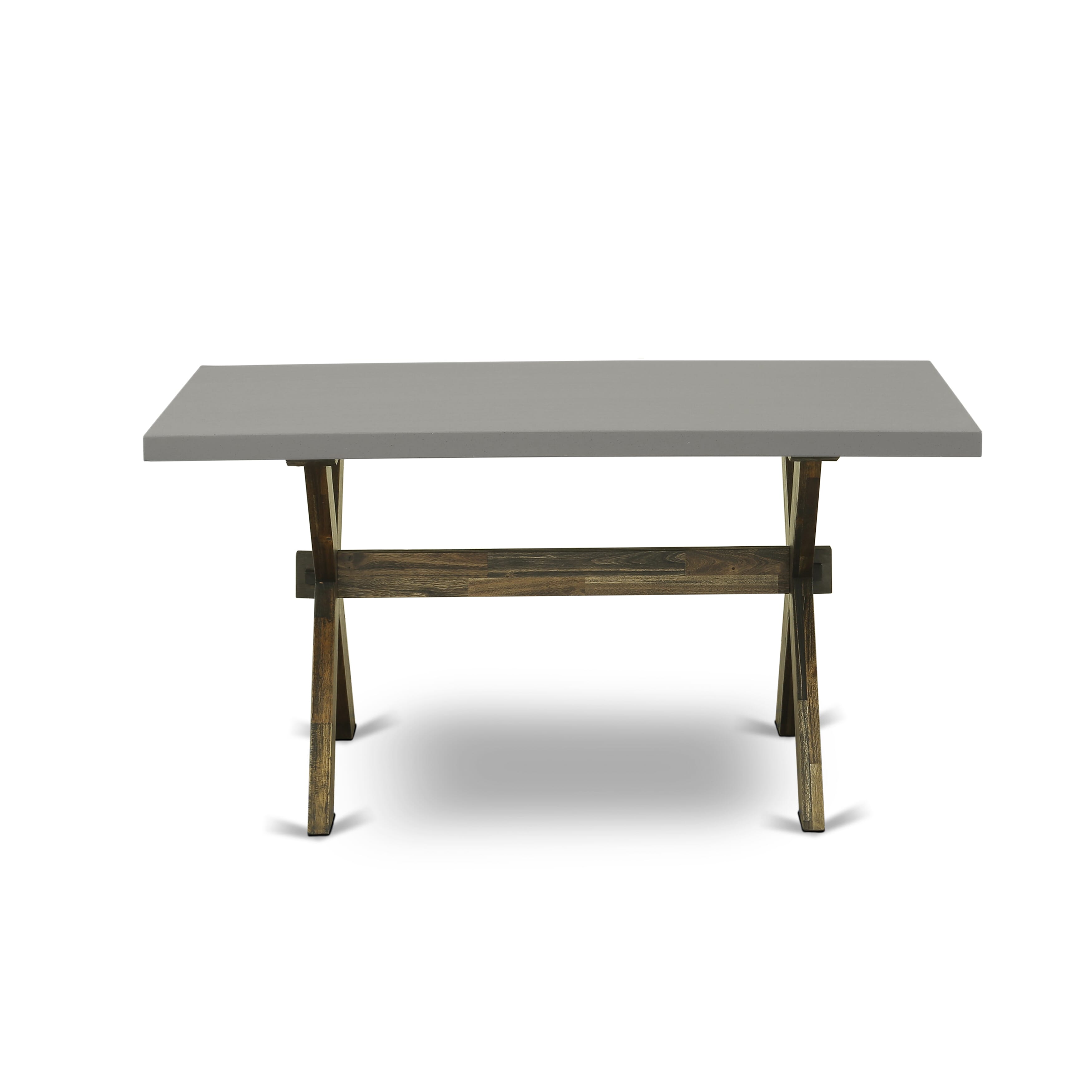 East West Furniture X796MZN32-5 5-Piece Dining Room Table Set Consists of a Mid Century Dining Table and 4 Light Beige Linen Fabric Parsons Chairs with Stylish Back - Distressed Jacobean Finish