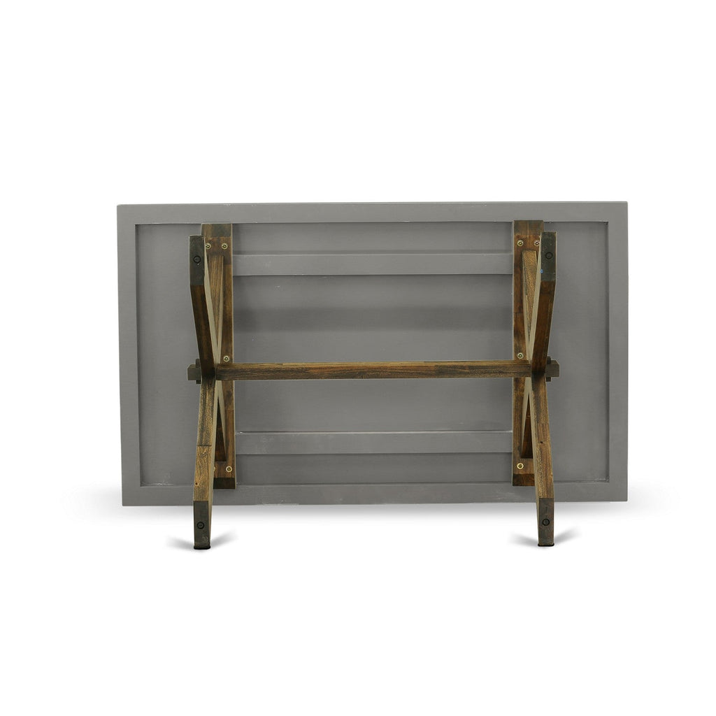 Juego de mesa y sillas de cocina de 5 piezas East West Furniture X796FO749-5. Incluye una mesa de comedor rectangular con patas en forma de X y 4 sillas de comedor Parson de piel sintética negra.