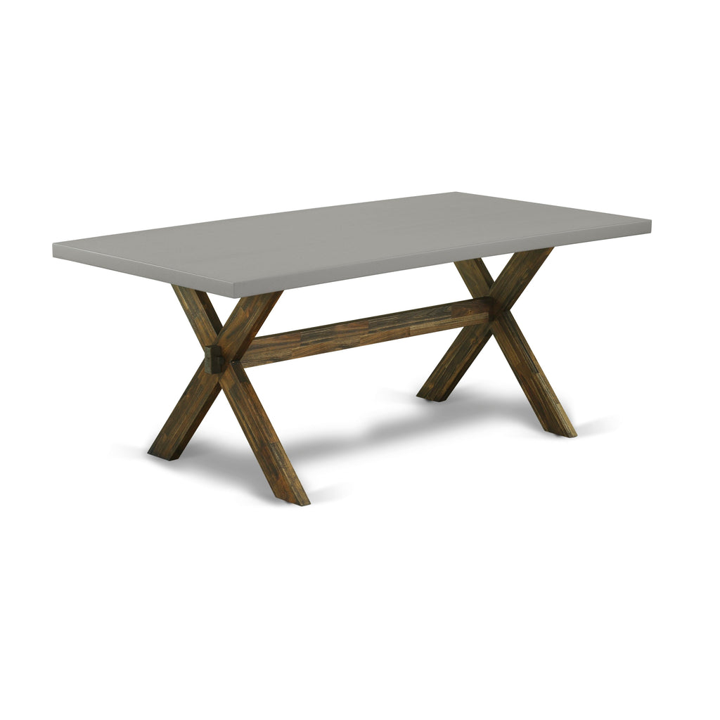 East West Furniture X797MZN32-7 7-Pc Kitchen Table Set Includes a Dining Table and 6 Light Beige Linen Fabric Dining Room Chairs with Stylish Back - Distressed Jacobean Finish
