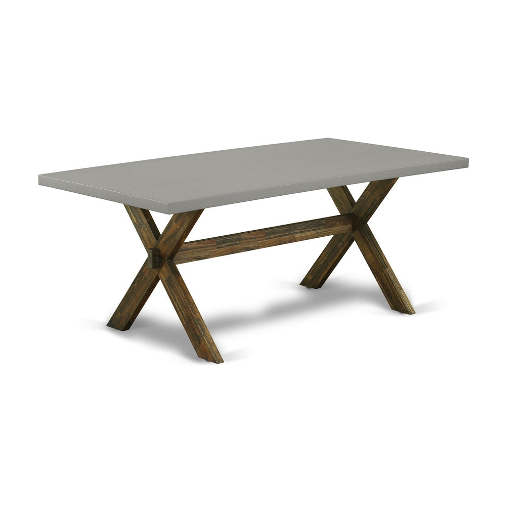 East West Furniture X797VE703-6 6 Piece Dining Set Contains a Rectangle Dining Room Table with X-Legs and 4 Brown Linen Fabric Parson Chairs with a Bench
