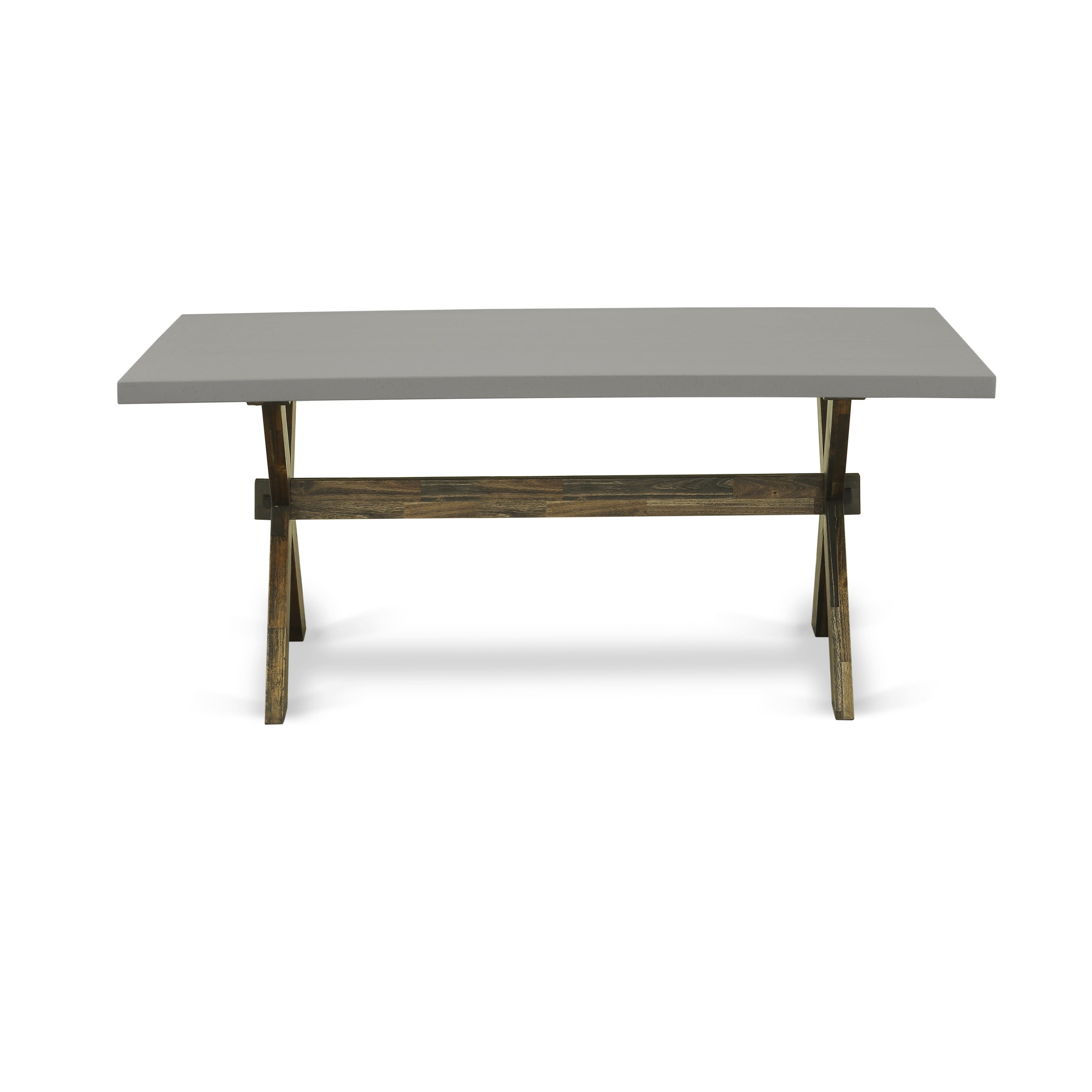 East West Furniture X797MZN32-9 9-Piece Mid Century Dining Table Set Consists of a Wooden Table and 8 Light Beige Linen Fabric Upholstered Dining Chairs with Stylish Back - Distressed Jacobean Finish