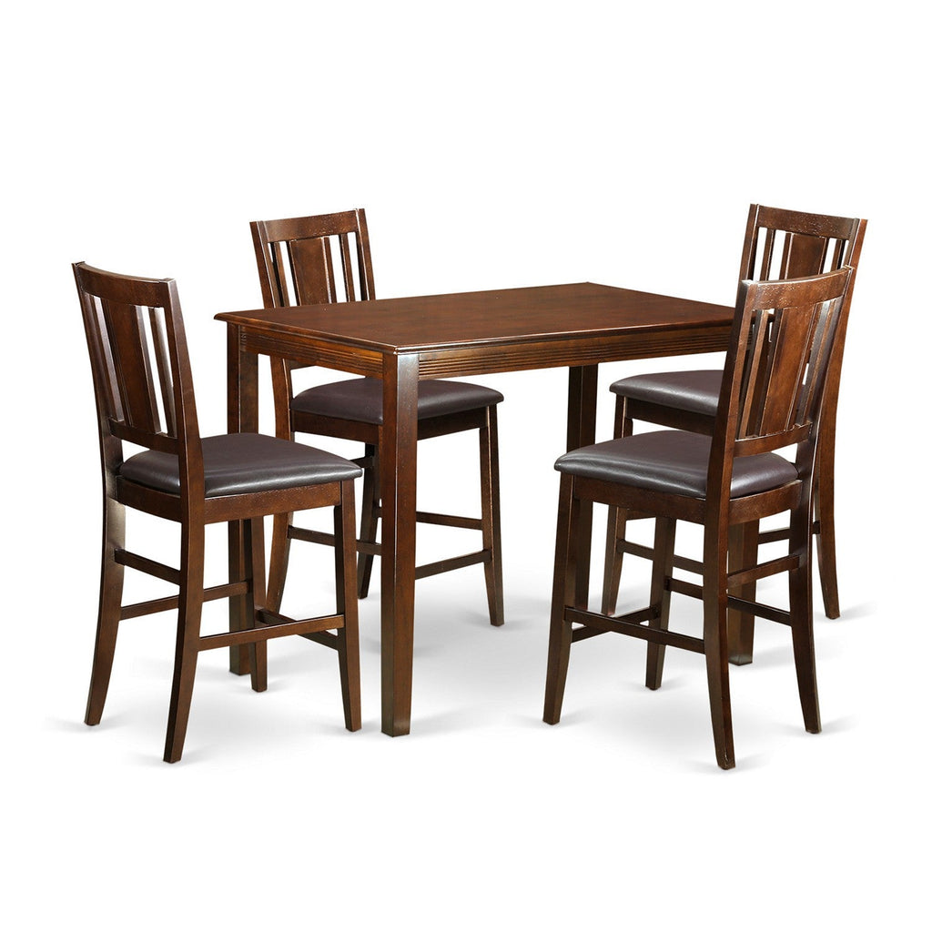 East West Furniture YABU5-MAH-LC 5 Piece Counter Height Pub Set Includes a Rectangle Dining Table and 4 Faux Leather Kitchen Dining Chairs, 30x48 Inch, Mahogany