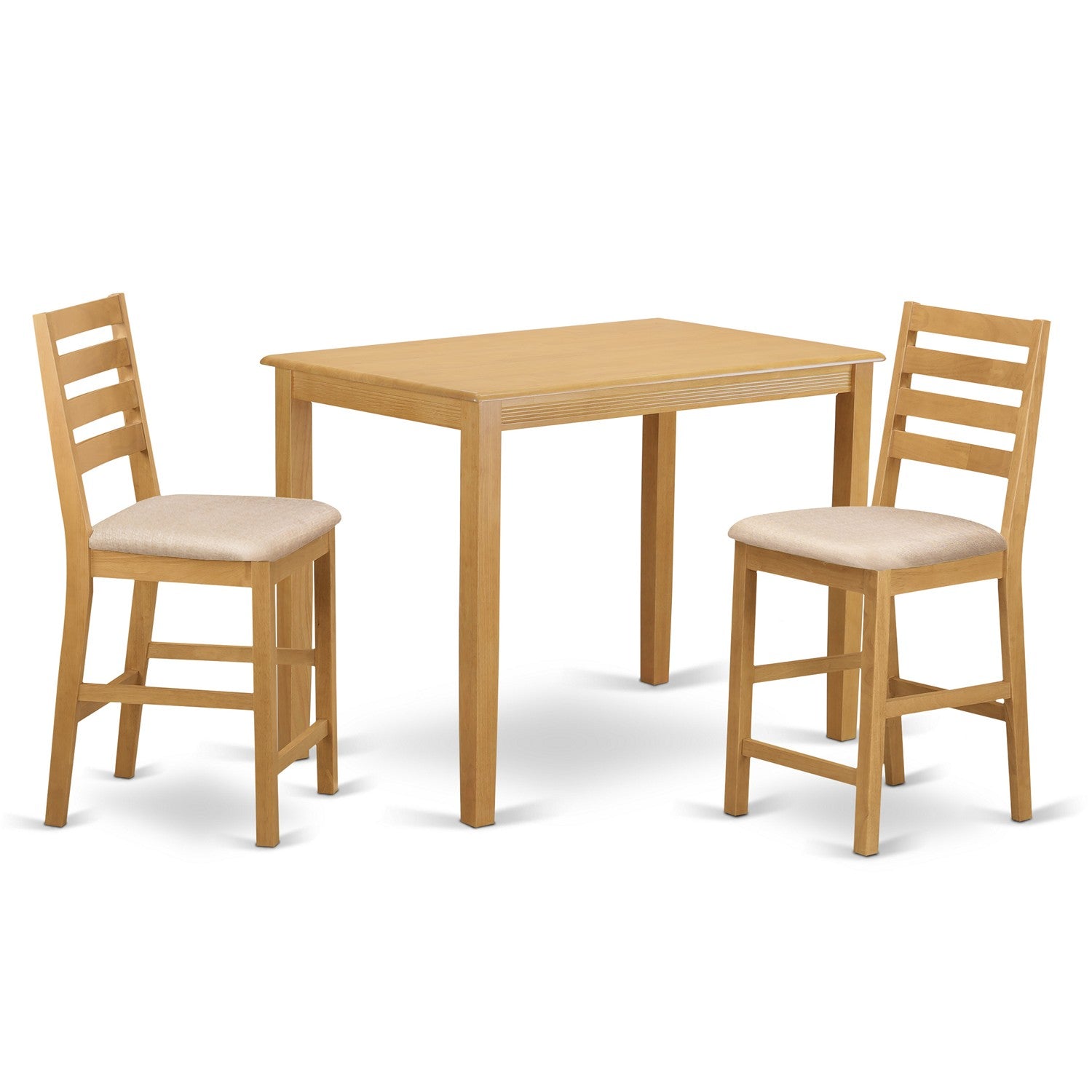 Juego de pub de 3 piezas East West Furniture YACF3-OAK-C con altura de mostrador para espacios pequeños. Incluye una mesa de cocina rectangular y dos sillas de comedor de tela de lino.