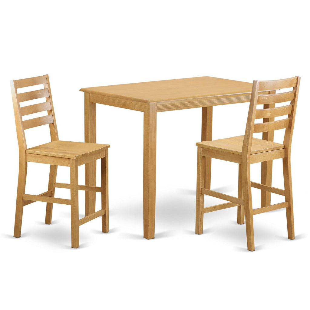 East West Furniture YACF3-OAK-W 3 Piece Counter Height Dining Table Set Contains a Rectangle Kitchen Table and 2 Dining Room Chairs, 30x48 Inch, Oak