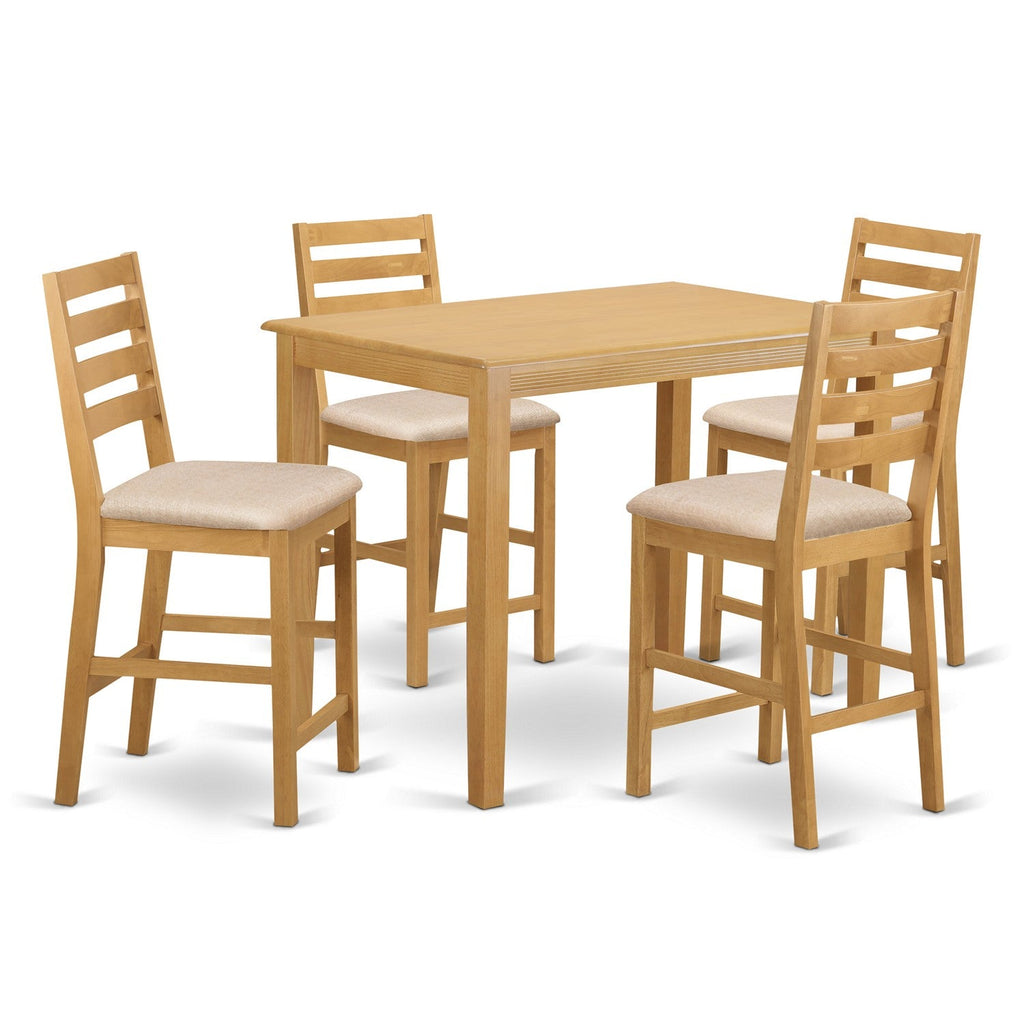 East West Furniture YACF5-OAK-C 5 Piece Kitchen Counter Set Includes a Rectangle Dining Room Table and 4 Linen Fabric Upholstered Dining Chairs