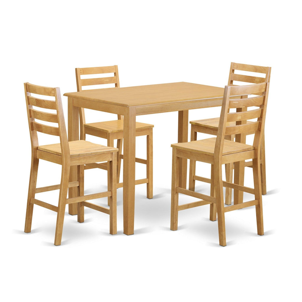 East West Furniture YACF5-OAK-W 5 Piece Kitchen Counter Height Dining Table Set  Includes a Rectangle Dining Room Table and 4 Wooden Seat Chairs