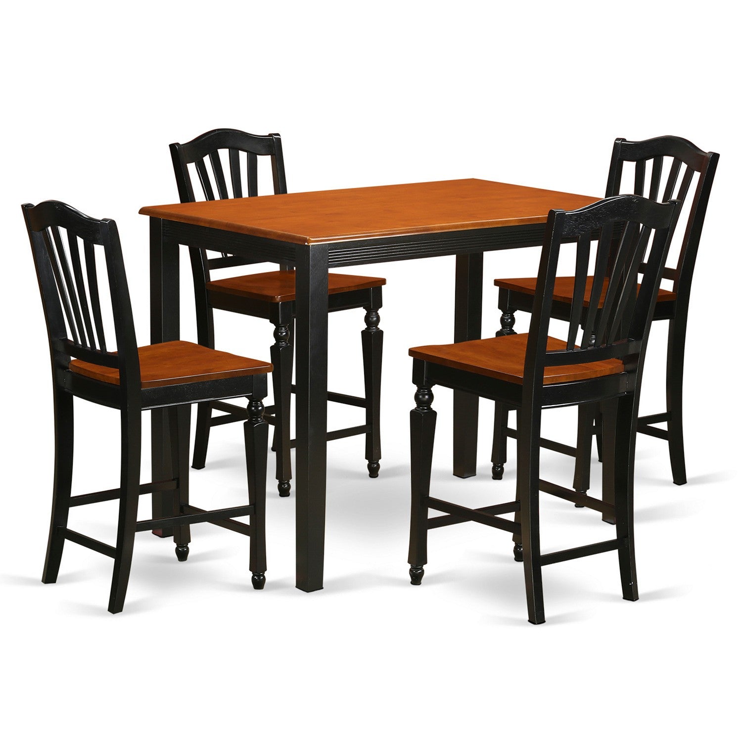 Juego de mesa de comedor de 5 piezas East West Furniture YACH5-BLK-W con altura de mostrador. Incluye una mesa de cocina rectangular y 4 sillas de comedor.