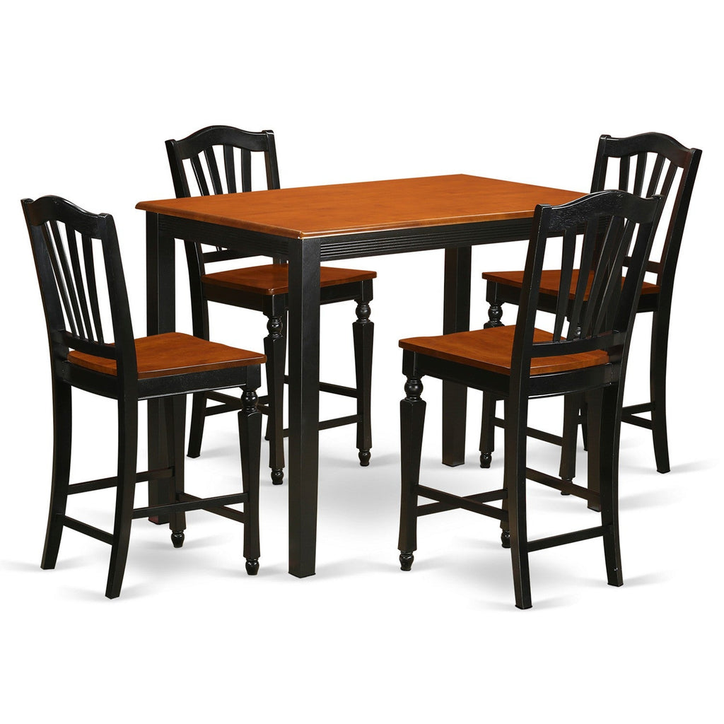 East West Furniture YACH5-BLK-W 5 Piece Counter Height Dining Table Set Includes a Rectangle Kitchen Table and 4 Dining Room Chairs
