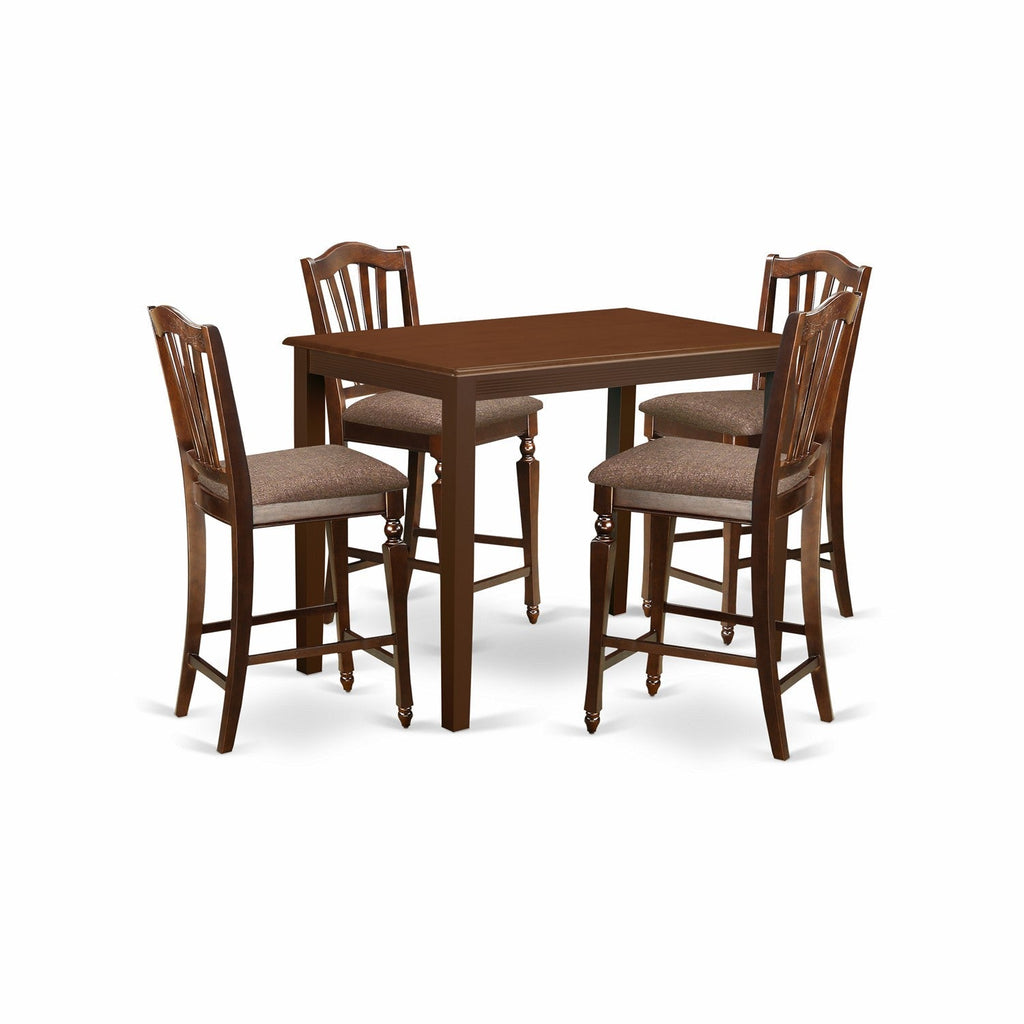 East West Furniture YACH5-MAH-C 5 Piece Counter Height Dining Set Includes a Rectangle Dinette Table and 4 Linen Fabric Kitchen Dining Chairs