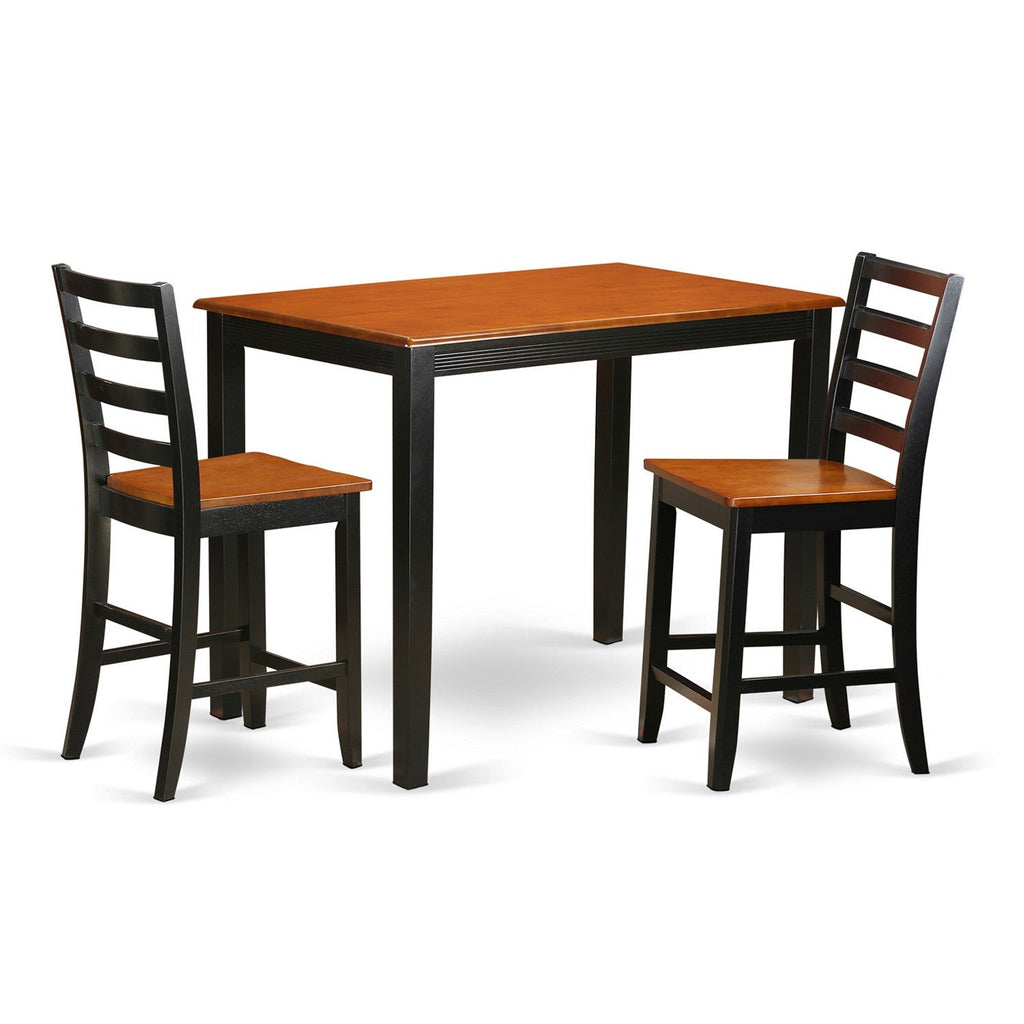 East West Furniture YAFA3-BLK-W 3 Piece Kitchen Counter Set for Small Spaces Contains a Rectangle Dining Room Table and 2 Dining Chairs