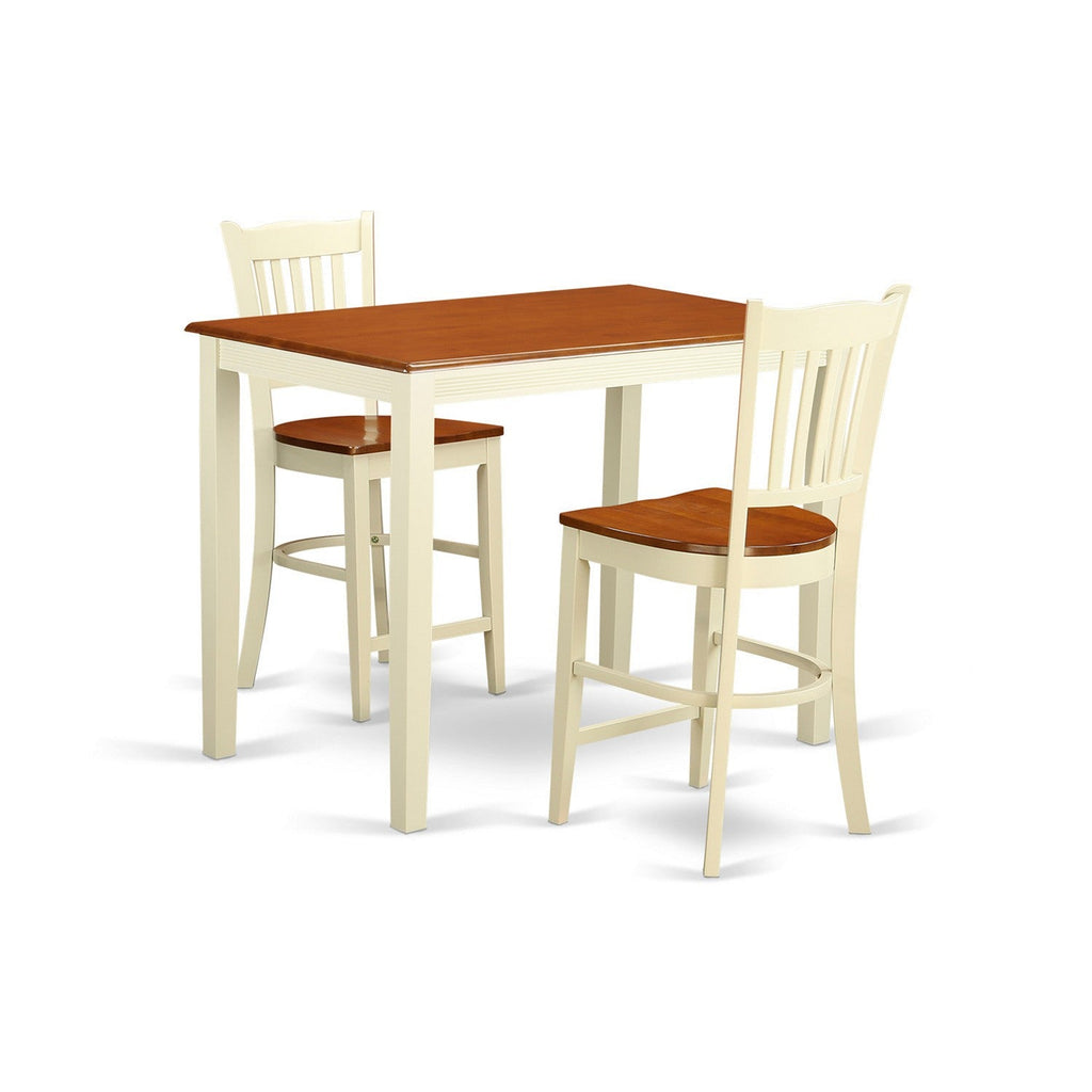 East West Furniture YAGR3-WHI-W 3 Piece Kitchen Counter Set for Small Spaces Contains a Rectangle Dining Room Table and 2 Dining Chairs