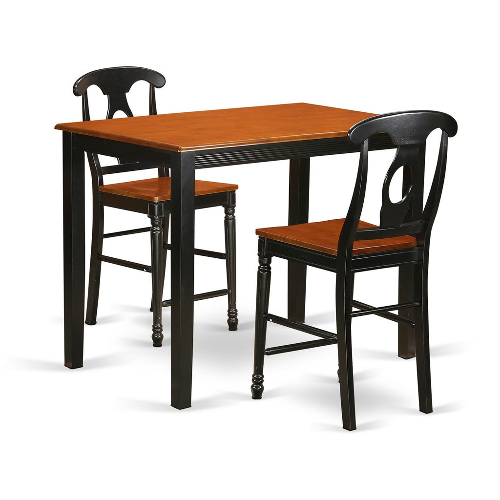 East West Furniture YAKE3-BLK-W 3 Piece Kitchen Counter Set for Small Spaces Contains a Rectangle Dining Room Table and 2 Dining Chairs