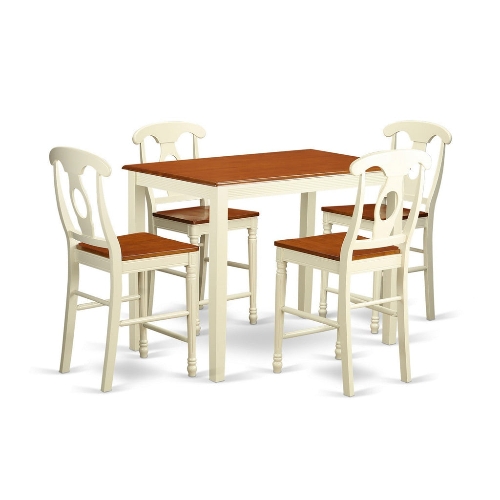 East West Furniture YAKE5-WHI-W 5 Piece Kitchen Counter Set Includes a Rectangle Dining Room Table and 4 Dining Chairs