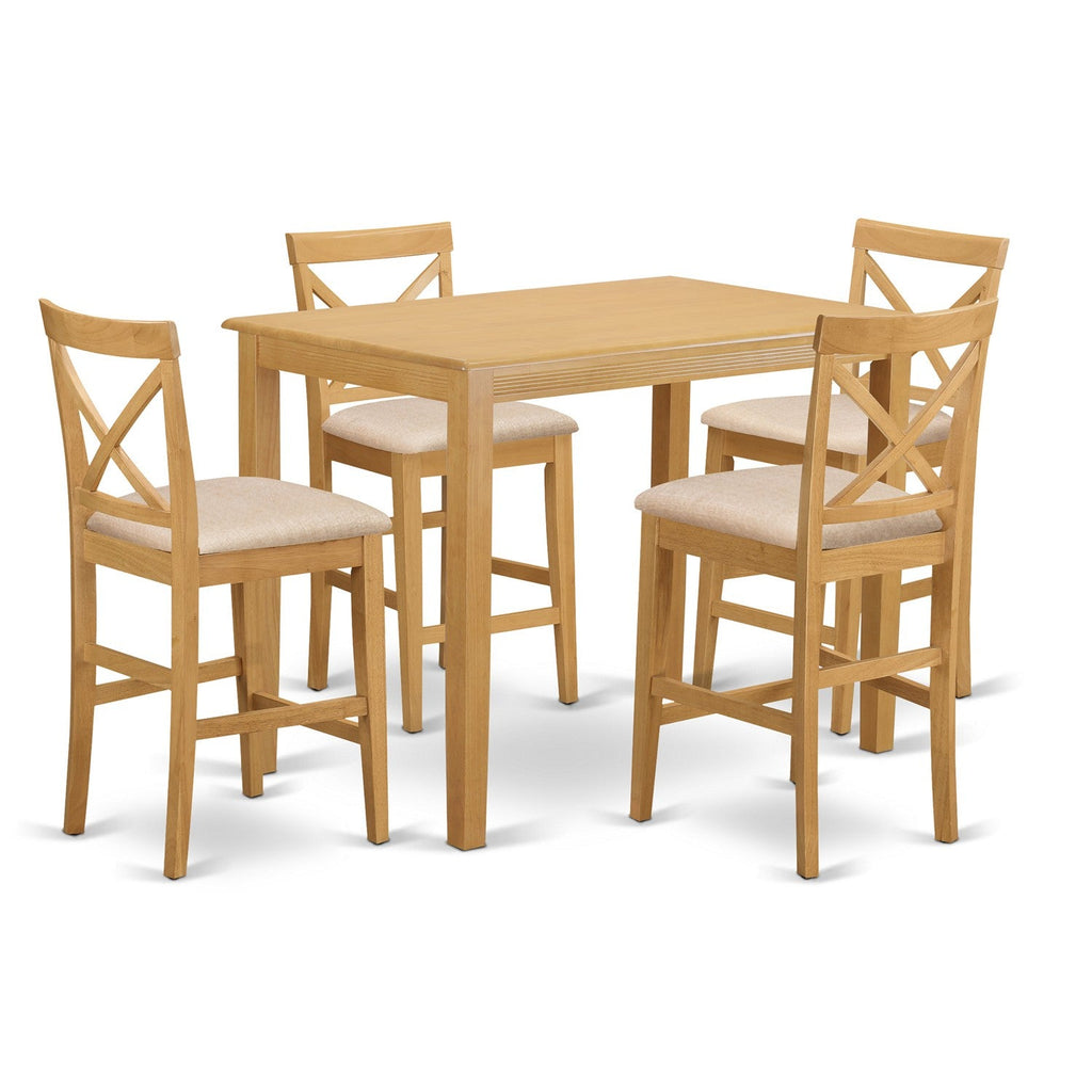 East West Furniture YAPB5-OAK-C 5 Piece Kitchen Counter Height Dining Table Set  Includes a Rectangle Dining Room Table and 4 Linen Fabric Upholstered Chairs, 30x48 Inch, Oak