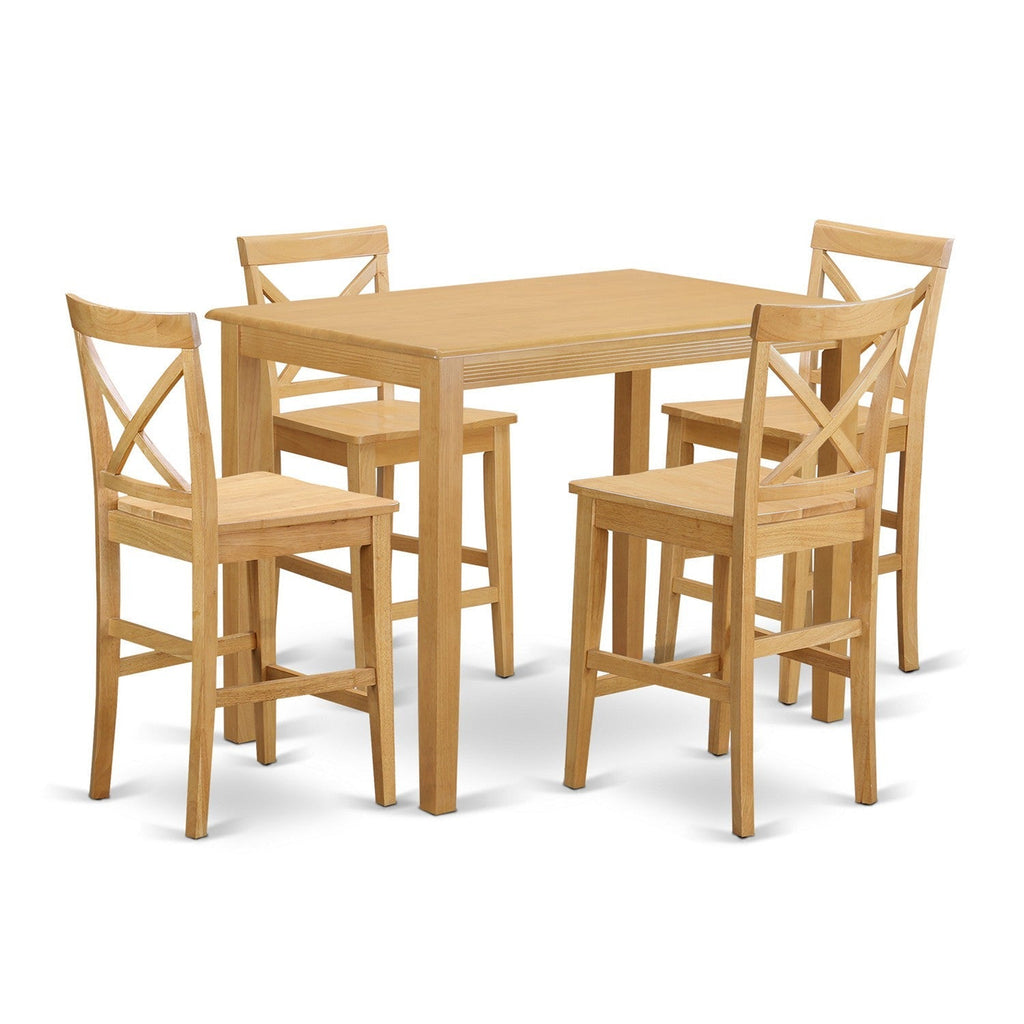 East West Furniture YAPB5-OAK-W 5 Piece Kitchen Counter Set Includes a Rectangle Dining Room Table and 4 Dining Chairs