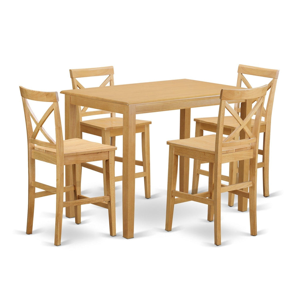 East West Furniture YAPB5-OAK-W 5 Piece Kitchen Counter Set Includes a Rectangle Dining Room Table and 4 Dining Chairs, 30x48 Inch, Oak