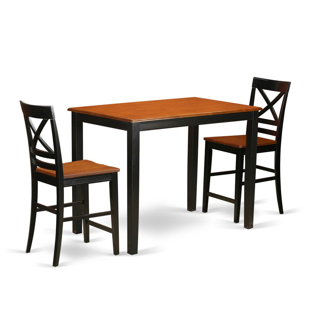 East West Furniture YAQU3-BLK-W 3 Piece Counter Height Pub Set for Small Spaces Contains a Rectangle Kitchen Table and 2 Dining Room Chairs