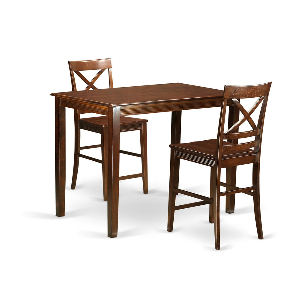 East West Furniture YAQU3-MAH-W 3 Piece Counter Height Dining Table Set Contains a Rectangle Kitchen Table and 2 Dining Room Chairs