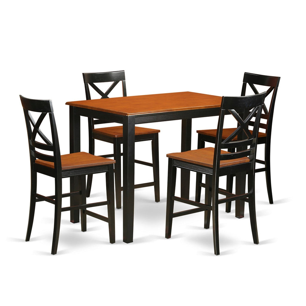 East West Furniture YAQU5-BLK-W 5 Piece Counter Height Dining Set Includes a Rectangle Kitchen Table and 4 Dining Chairs