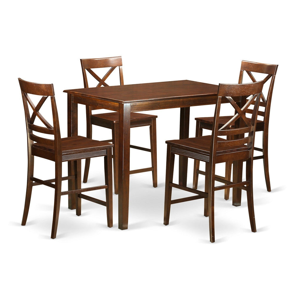 East West Furniture YAQU5-MAH-W 5 Piece Counter Height Dining Set Includes a Rectangle Kitchen Table and 4 Dining Room Chairs, 30x48 Inch, Mahogany