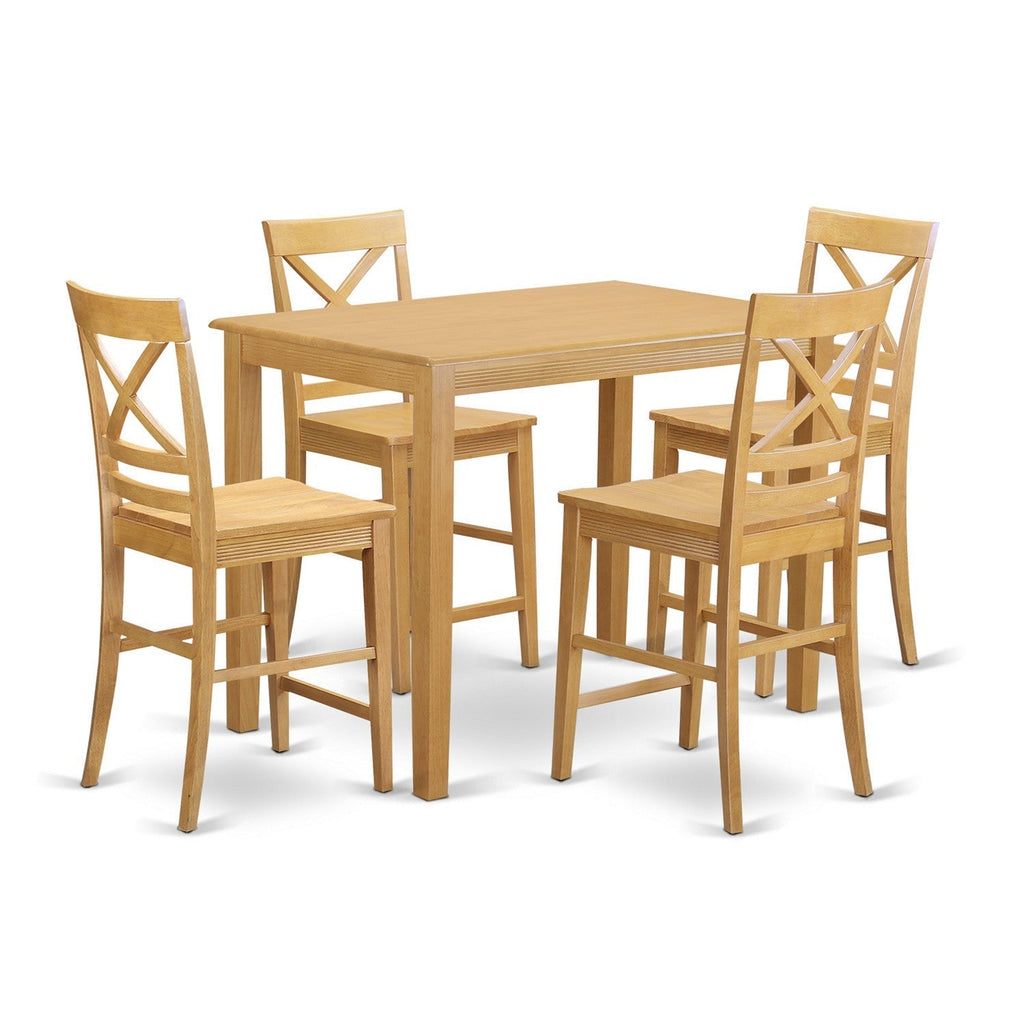 East West Furniture YAQU5-OAK-W 5 Piece Counter Height Dining Table Set Includes a Rectangle Kitchen Table and 4 Dining Room Chairs