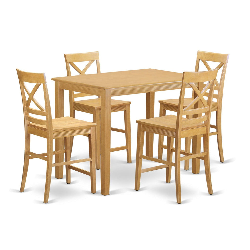 East West Furniture YAQU5-OAK-W 5 Piece Counter Height Dining Table Set Includes a Rectangle Kitchen Table and 4 Dining Room Chairs, 30x48 Inch, Oak