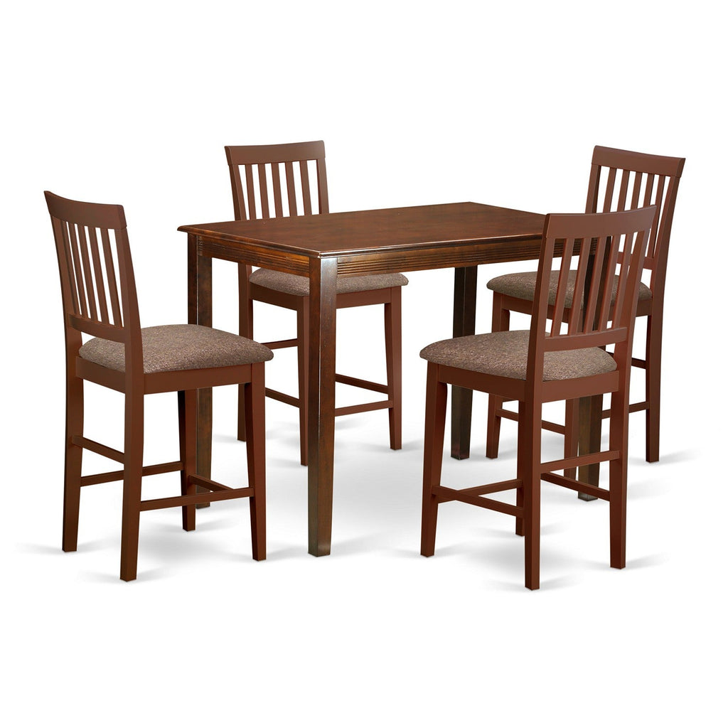 East West Furniture YAVN5-MAH-C 5 Piece Counter Height Pub Set Includes a Rectangle Dining Table and 4 Linen Fabric Kitchen Dining Chairs