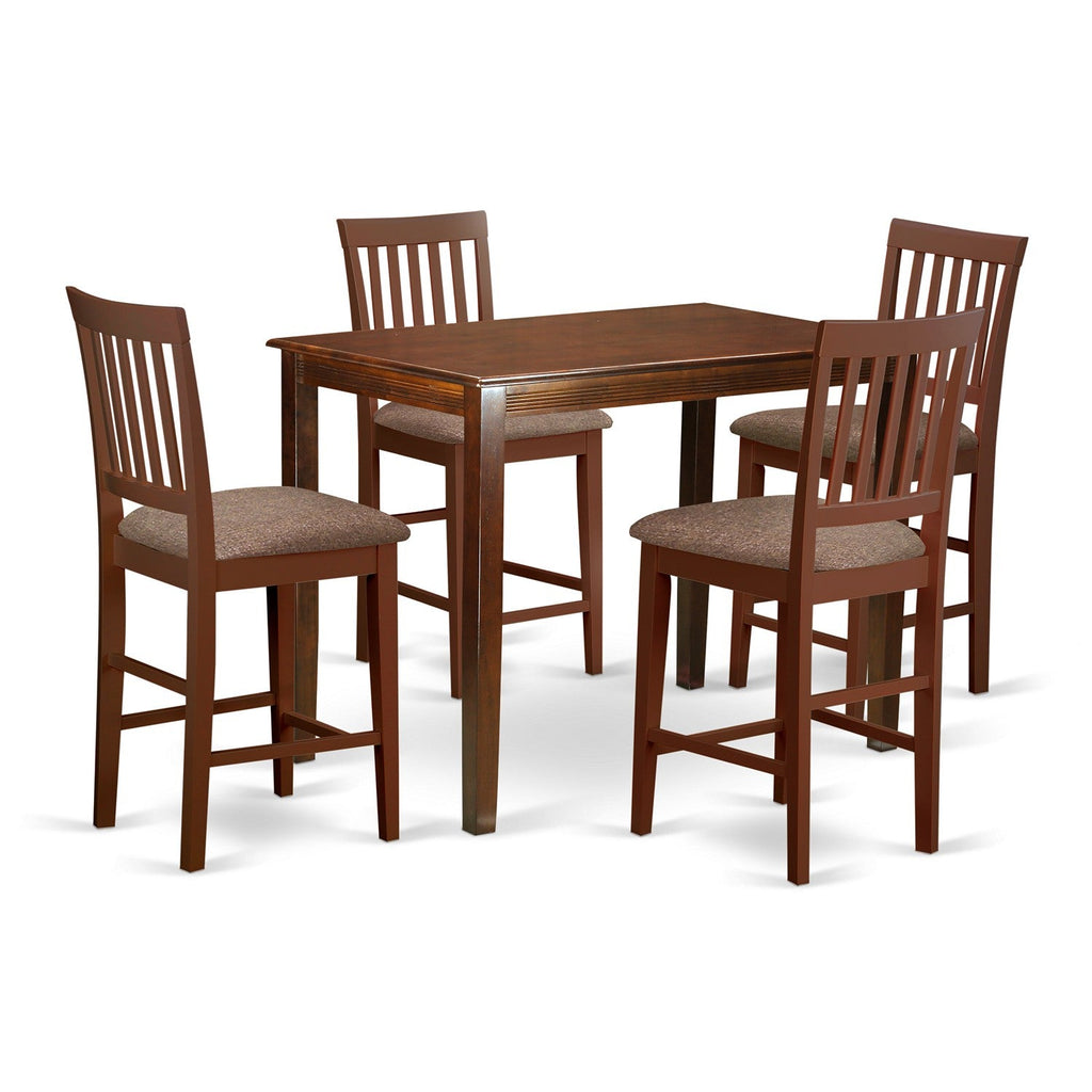 East West Furniture YAVN5-MAH-C 5 Piece Counter Height Pub Set Includes a Rectangle Dining Table and 4 Linen Fabric Kitchen Dining Chairs, 30x48 Inch, Mahogany
