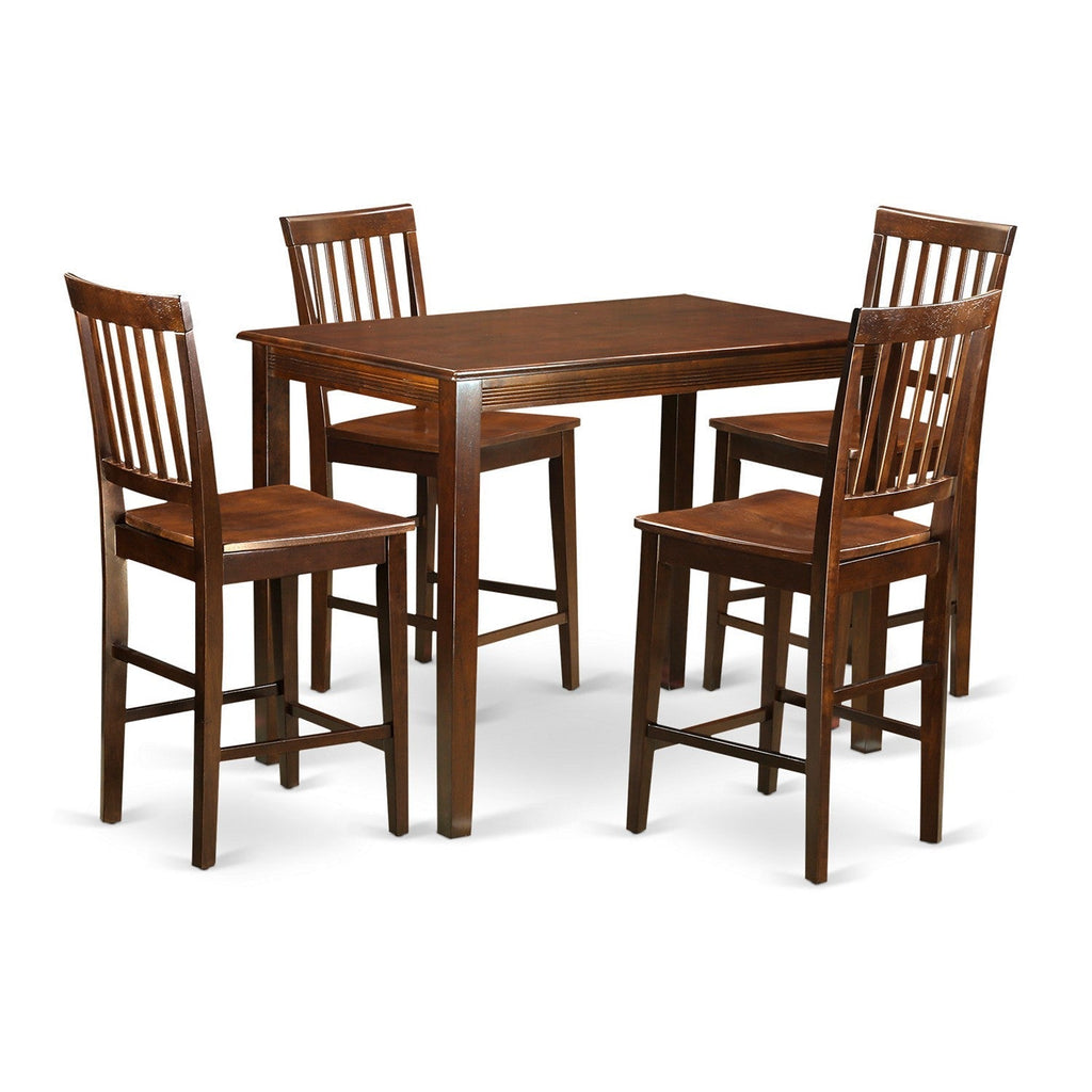 East West Furniture YAVN5-MAH-W 5 Piece Counter Height Dining Set Includes a Rectangle Dinette Table and 4 Kitchen Dining Chairs, 30x48 Inch, Mahogany