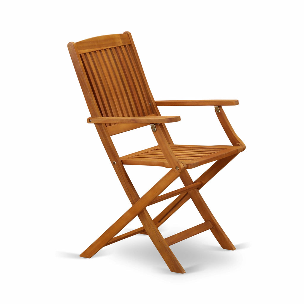 East West Furniture BCMCANA Beasley Patio Dining Folding Arm Chairs - Acacia Wood