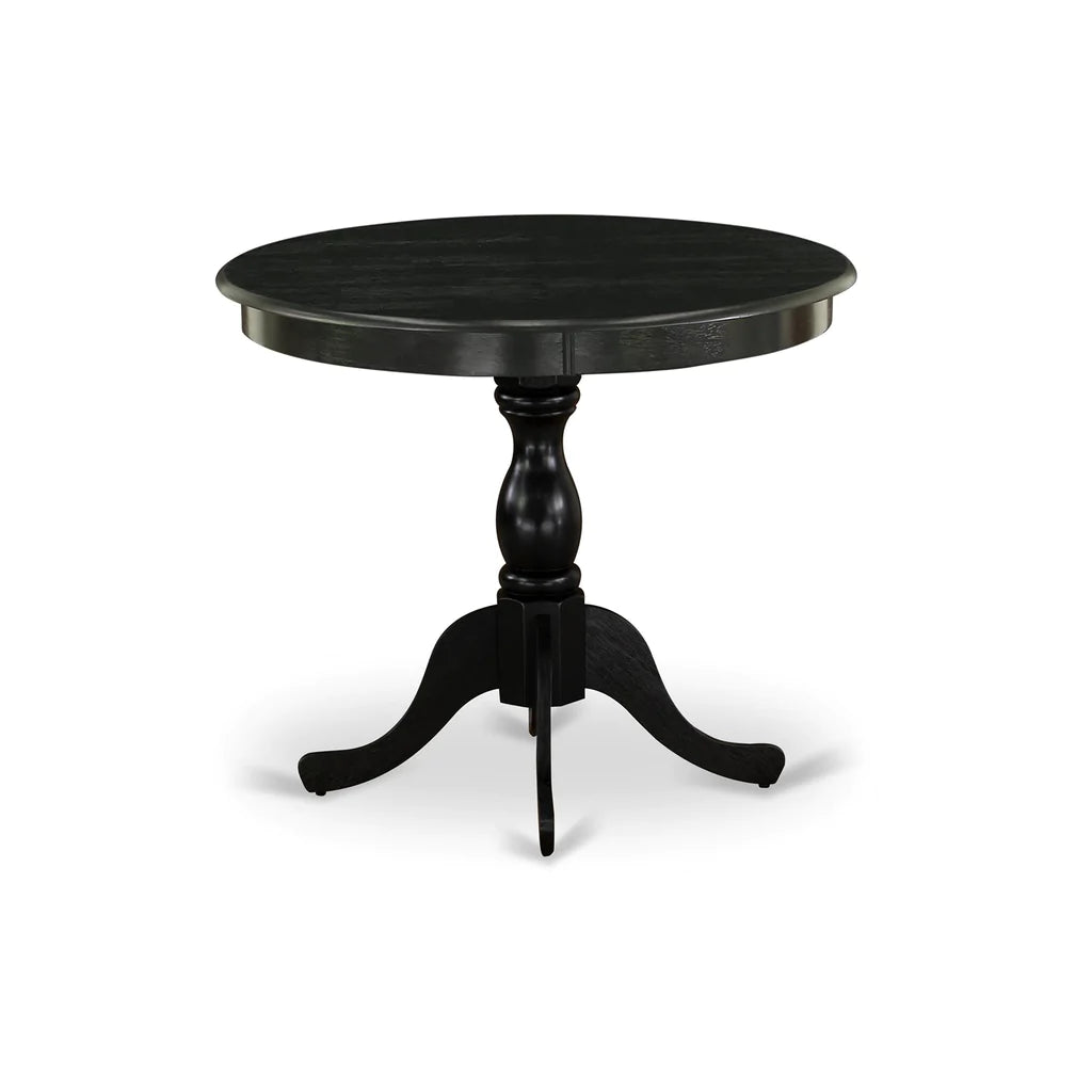 East West Furniture ANVA3-BLK-W 3 Piece Kitchen Table Set for Small Spaces Contains a Round Dining Room Table with Pedestal and 2 Dining Chairs